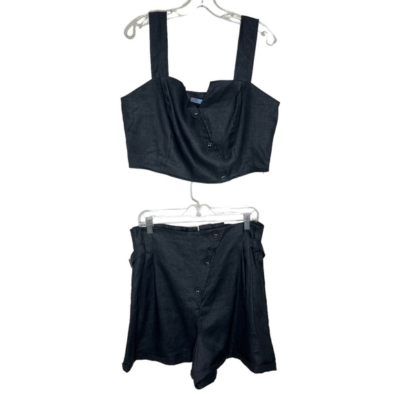 Anthropologie Eva Franco Black Linen Cropped Top & Shorts 2 Piece Set Size 12 - Picture 15 of 16